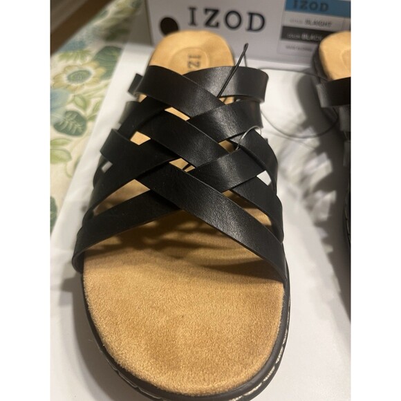 Izod Slaight Strappy Crisscross Strap Slip On Sandals Black Sz 10 NIB - Picture 8 of 16